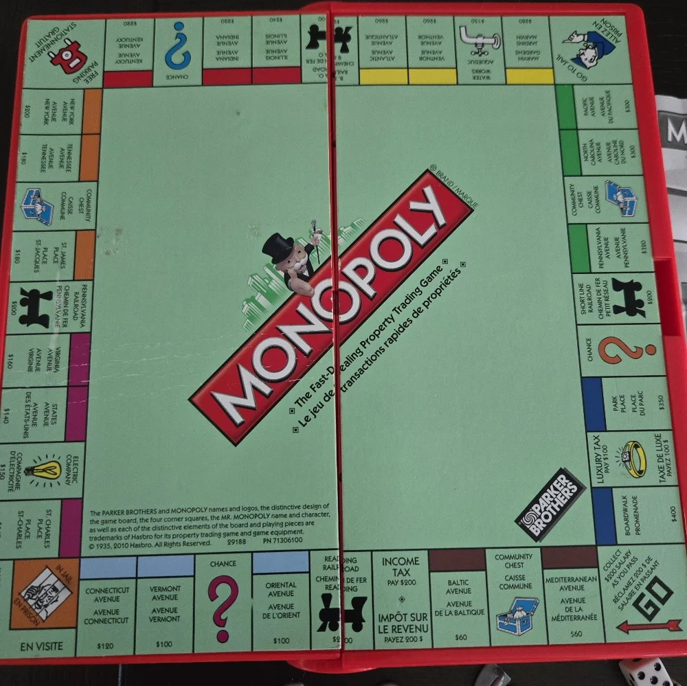 Travel Monopoly Game, Mini Game & Pieces English & Spanish Cards, Like New Cond